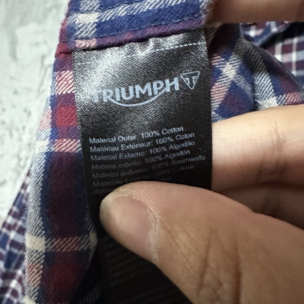 Triumph Motorcycles Womens Flannel Shirt Sz S Blue Plaid Button Up Biker Cotton - Picture 4 of 9
